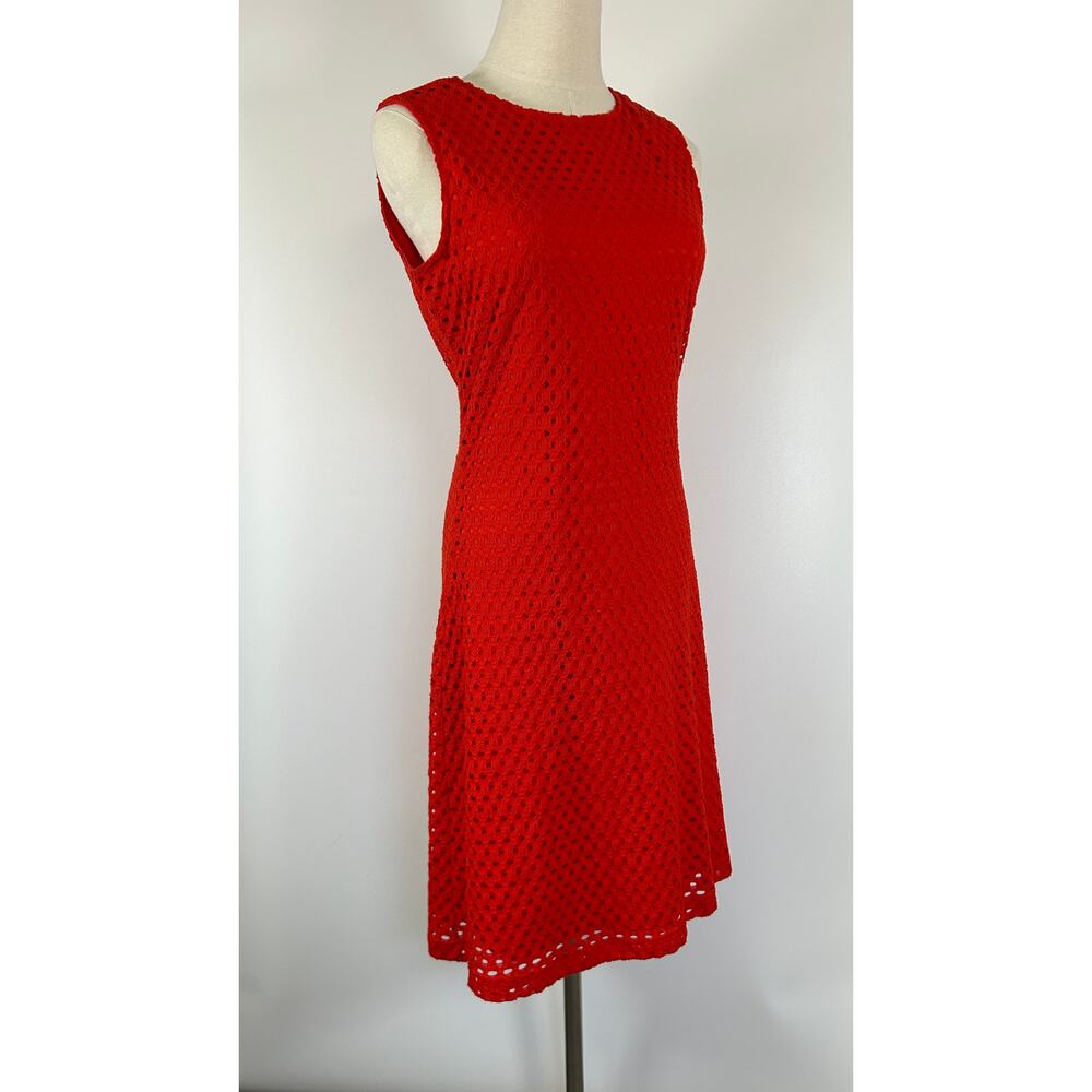 Sheragano Vintage Red Sleeveless Crochet Lace Dress, A Line Short, Summer Boho 6